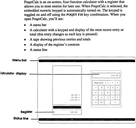 Figure 20 The PoqetCalc Screen 