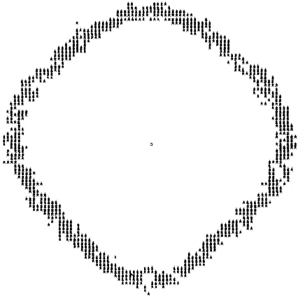 Figure 2.2: Simulation showing the anisotrophy from the growing clusters. The middlehas been removed to make the boundary clearer