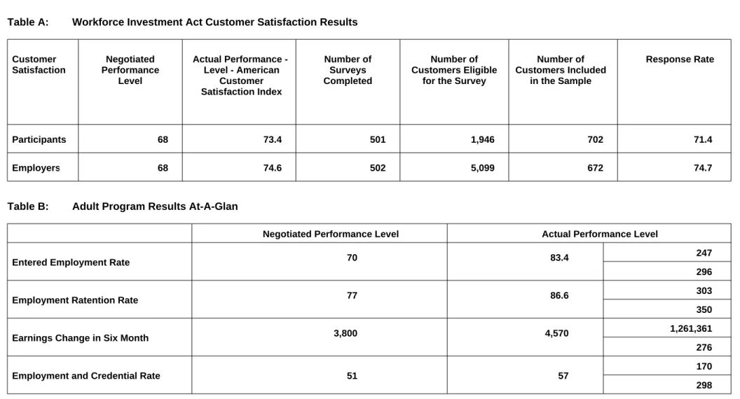 Table B:        Adult Program Results At-A-Glan
