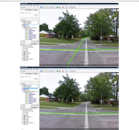 Figure 3 Computer screen shot of road segments within a testing site obtained at the street view level within Google Earth