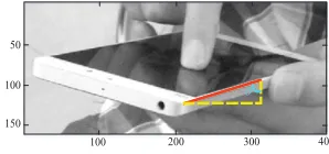 Fig. 6. Filming angle calculation. The filming angle, θ, is the angle between the edge line of the device and a vertical line.