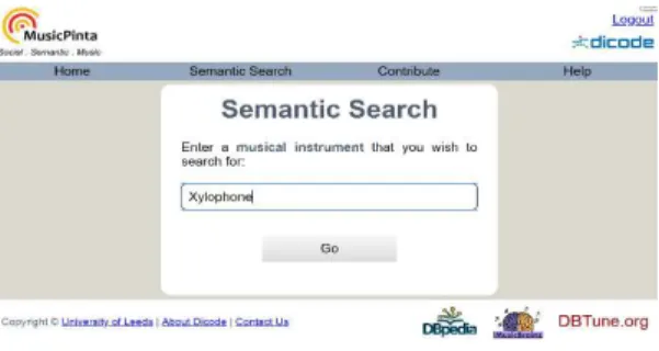 Fig. 1. Semantic search interface in MusicPinta where a user in- in-serts a name of a musical instrument (e.g