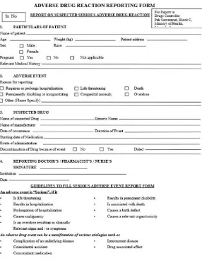 Figure 1: WHO Adverse Drug Reaction Reporting Form11