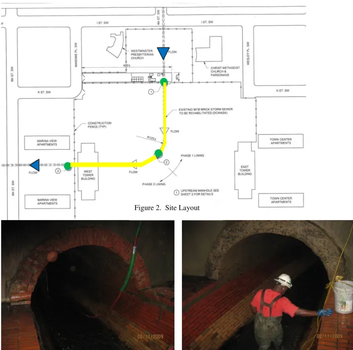 Figure 3.  Existing Brick Sewer  Figure 4.  Exist. Brick &amp; Unreinforced Conc. Sewer    Pipe Preparation 