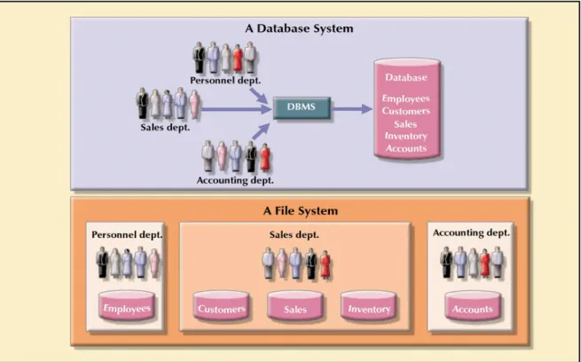 Figure 1.6 shows a Comparison between the old File System against the  advanced Database Management System 