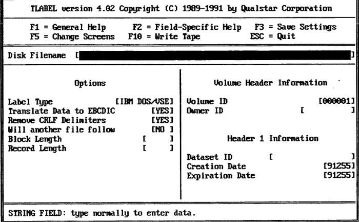 Figure 10-1 TLABEL Main Screen 