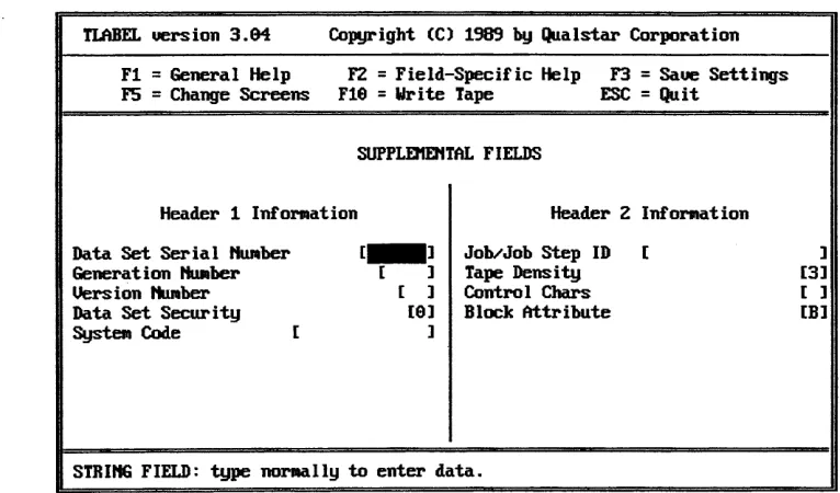 Figure 10-2 TLABEL Supplemental Fields Screen 