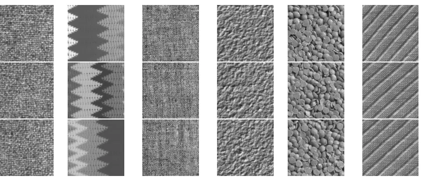 Figure 2.5.6: Three examples from each of the 6 diﬀerent texture tiles. The texture classes