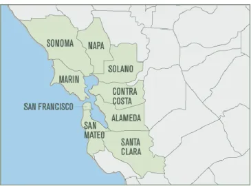 Fig. 1. Map of San Francisco Bay Area counties.  This study focused on Alameda, Contra Costa, San  Francisco, San Mateo, and Santa Clara counties