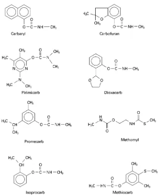 Figure 3Structures of commonly used carbamate insecticides.