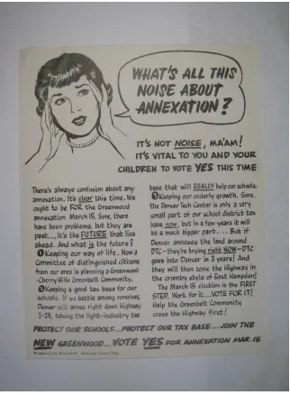 Figure 1. Flyer: “What’s all this noise about annexation?”  