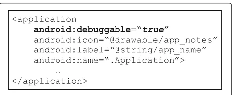 Fig. 13 Modifying AndroidManifest.xml for enabling debuggerattachment