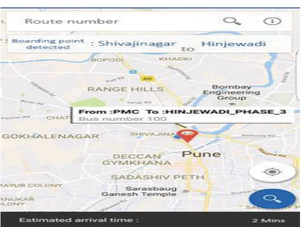 Fig. 5 and Fig. 6are the screenshots of the android application. Fig. 5 suggests users being capable to get location of bus 