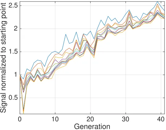 Fig. 2. Signal improvement through 41 generations for 1.2 mJ incident pulse energy.