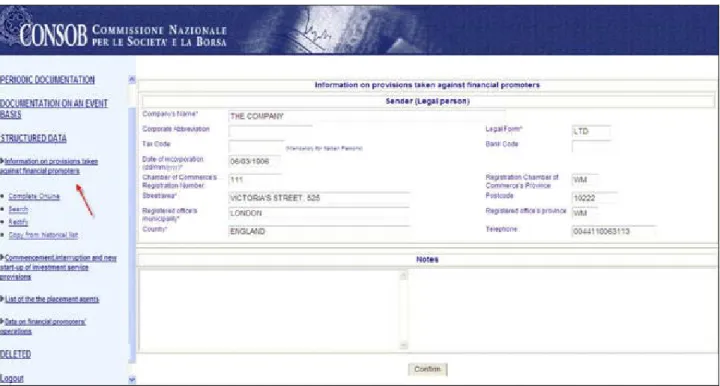 Figure 13 - Heading of information on provisions taken against tied agents 