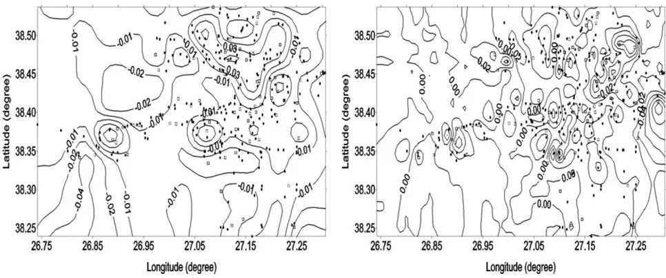 Fig. 8. Differences (residuals) between observed geoid heights and geoidheights computed from the ANN-only method.