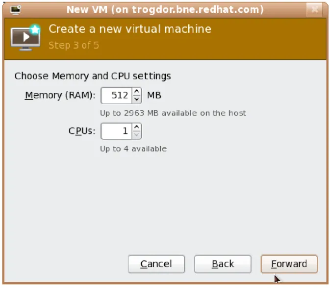Figure 6.6. Configuring CPU and Memory 8. Configure storage