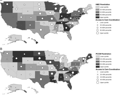 FIGuRe 1A, State-level access to care coordination mapped against HMO penetration rates