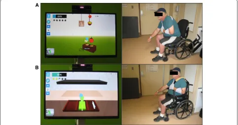 Fig. 1 Participant performing virtual reality training using Jintronix Rehabilitation software and a Kinect v2 camera