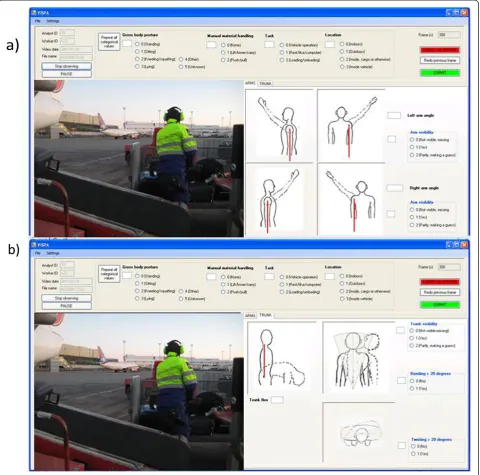 Figure 3 Views of the ViSPA observation software operation for the shoulder (a) and trunk (b).
