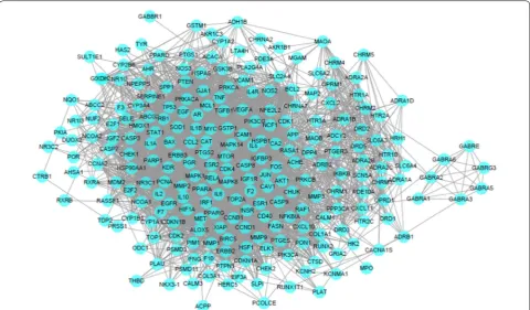 Fig. 4 PPI-target interaction network. Nodes represent targets, proteins, and genes of EXD