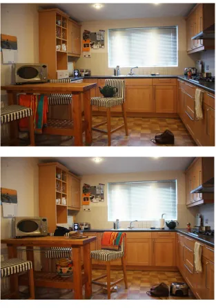 Figure 1.  Top panel: Version 2 of the kitchen scene (see Figure S1) using objects 7.-9