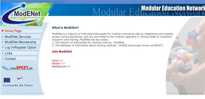 Figure 1. The main website of Modular Education Network – www.modenet.org 