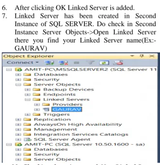 Figure 31: Creation of Table in the Second Instance of  SQL Server 