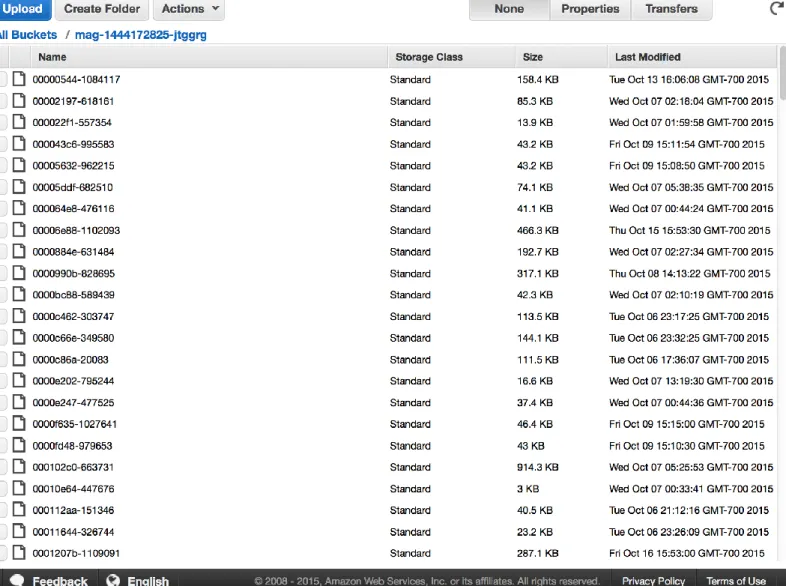 Figure 5 List of CloudBoost objects in AWS S3 bucket 