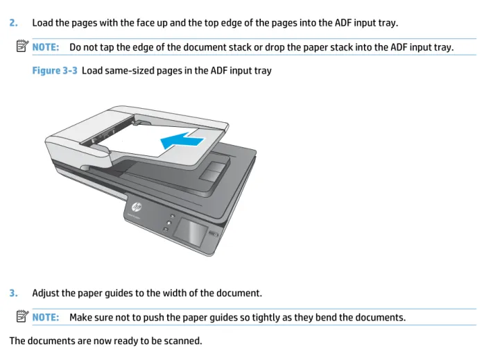 Figure 3-3  Load same-sized pages in the ADF input tray