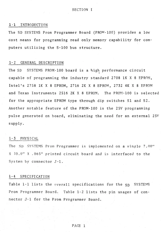 Table 1-1 lists the overall specifications for the SD 