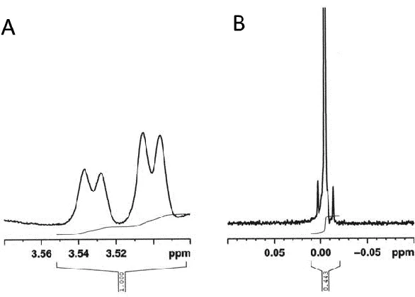 Fig. 2.1 Hydroxyproline quantification by 1H-NMR. Spectral peaks corresponding to hydroxyproline in tissue acid hydrolysates (A)