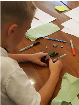 Figure 8.  Customising the ‘cap’ of a Bee Box during a school workshop. Photo: Maxwell.