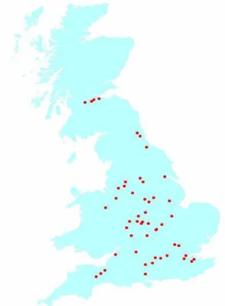 Figure 2.2.   Locations of the Main Bases of the Sample Fleets 