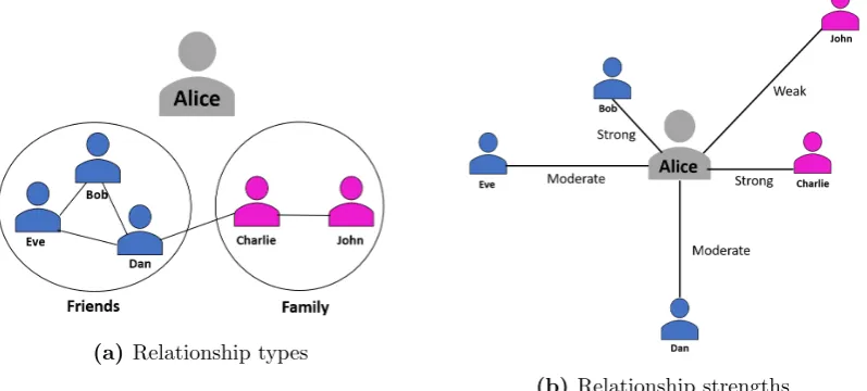 Figure 3.3: The type and strength of relationships Alice has with her friends