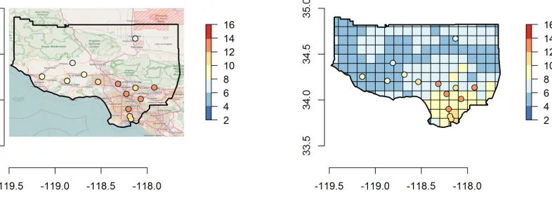 Table 3: Posterior means and 95% CIs of the model parameters in the air pollution study.