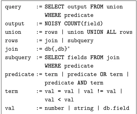 Figure 4.2: DJoin’s query language.