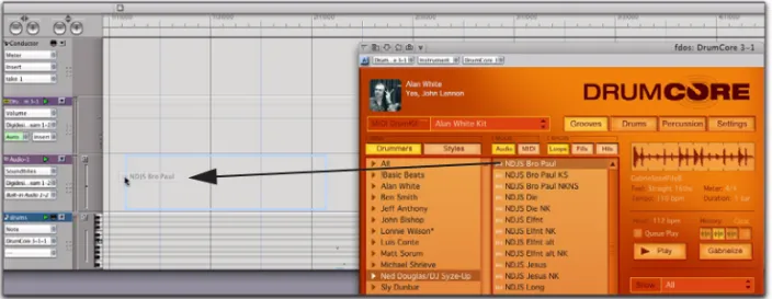 Figure 1.  Drag and drop from DrumCore to Digital Performer