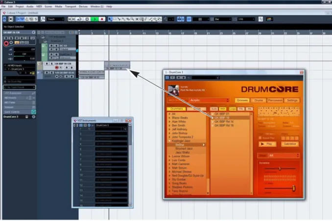 Figure 6.  Dragging and dropping a MIDI groove into Cubase