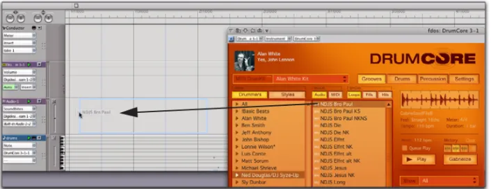 Figure 8.  Drag and drop from DrumCore to Digital Performer