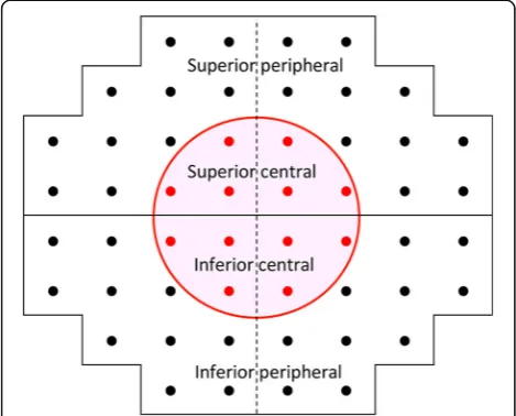 Fig. 1 Mapping of the superior peripheral, superior central, inferiorcentral and inferior peripheral areas