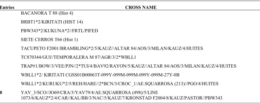 Table 2.2: Name of the wheat genotypes or cross name of the CIMCOG-ROOT trial. 