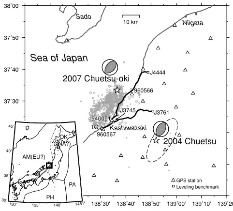 Fig. 2. Time-series of the selected GPS stations. Daily coordinates with respect to the Toyama (950249) station are plotted
