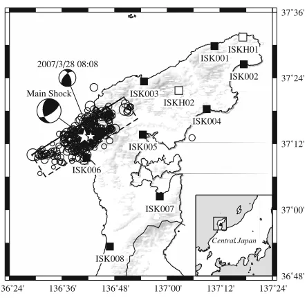 Table 1.Search areas of model parameters used in the displacementinversion. vr is rupture velocity and β is the S-wave velocity in thesource area.