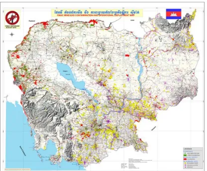 Figure 2. CMAC map of Cambodia,   Landmines and Unexploded Ordinance 