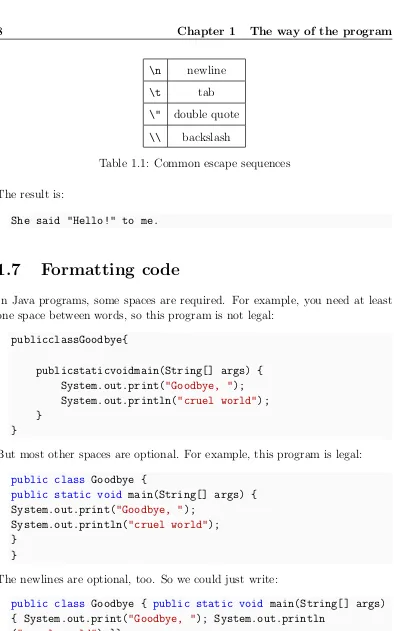 Table 1.1: Common escape sequences