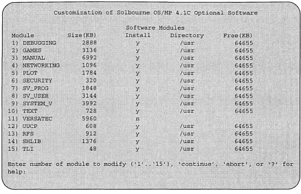 Figure 18. Package Selection Menu - Deletion of Versatec Module ***NOTE*** 