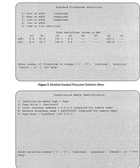Figure 2. Modified Standard Filesystem Definition Menu 
