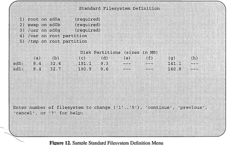 Figure 12. Sample Standard Filesystem Definition Menu 