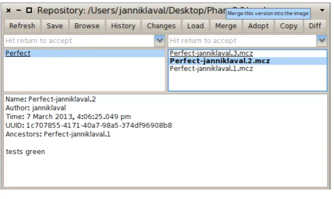 Figure 7.12: Version 2 of the Perfect package being merged with the currentversion 3.